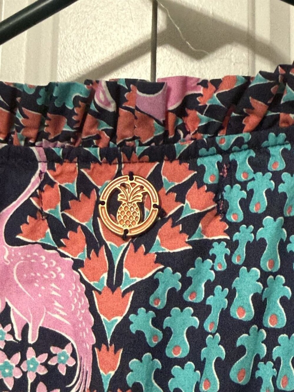 Simply Southern Blouse Pink Flamingo Ruffle Ric Rac Womens Large Flowy Tropical - Picture 8 of 10